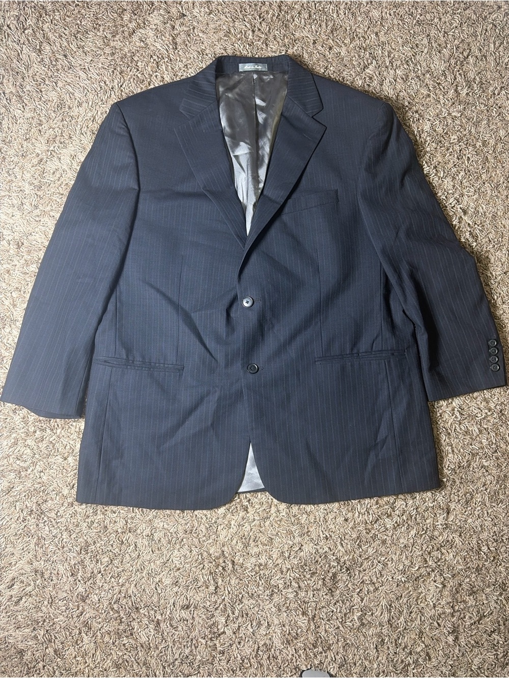 Oscar de la Renta Men’s Navy Pinstripe Blazer 2 Button Suit Jacket 46R XXL